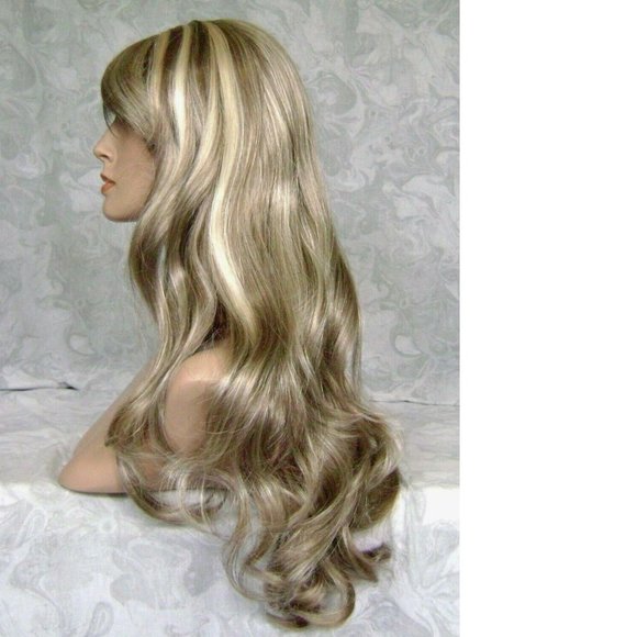 NEW Long Wavy Ash Brown Highlighted Wig main image 4